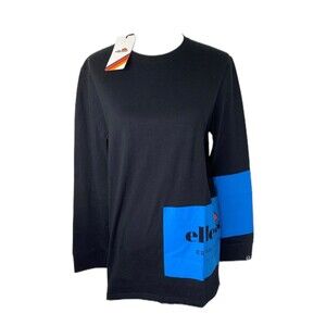 Ellesse Marchio Men's Shirt Black and Blue Long Sleeve Crewneck Size Small